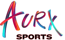 Colorful 'Aurx Sports' logo on a white background